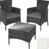 tectake Wicker bistroset Luzern 2+1 met kussenhoezen in 2 kleuren - Grijs