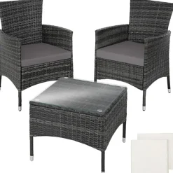 tectake Wicker bistroset Luzern 2+1 met kussenhoezen in 2 kleuren - Grijs