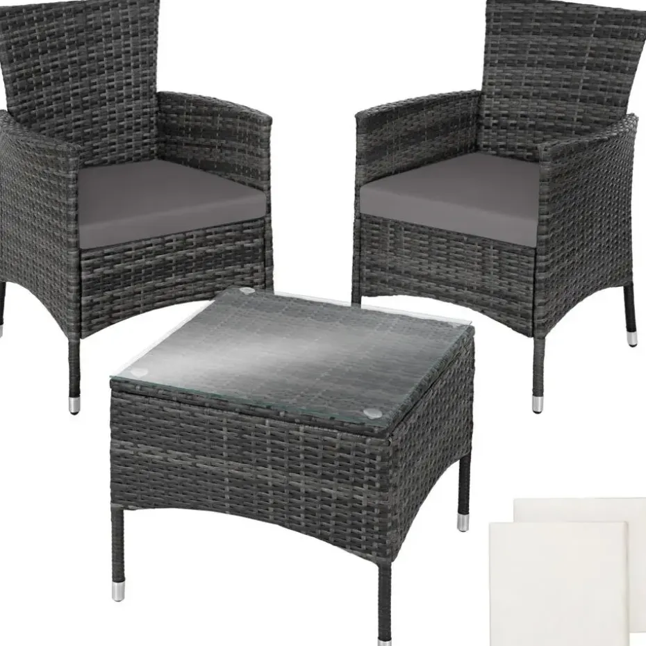 tectake Wicker bistroset Luzern 2+1 met kussenhoezen in 2 kleuren - Grijs
