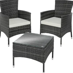 tectake Wicker bistroset Luzern 2+1 met kussenhoezen in 2 kleuren - Grijs