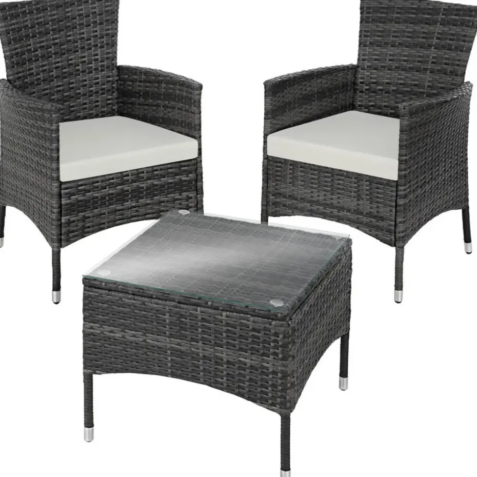 tectake Wicker bistroset Luzern 2+1 met kussenhoezen in 2 kleuren - Grijs