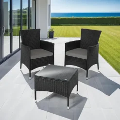 tectake Wicker bistroset Luzern 2+1 met kussenhoezen in 2 kleuren - Zwart