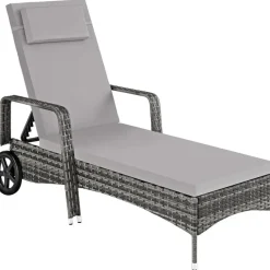 tectake Wicker ligbed met wielen, Grijs/lichtgrijs