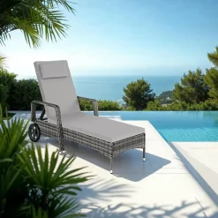 tectake Wicker ligbed met wielen, Grijs/lichtgrijs