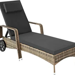 tectake Wicker ligbed met wielen, Natuur/donkergrijs