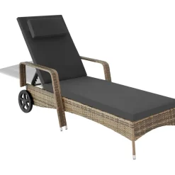 tectake Wicker ligbed met wielen, Natuur/donkergrijs