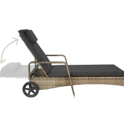 tectake Wicker ligbed met wielen, Natuur/donkergrijs