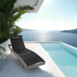 tectake Wicker ligbed Moana, Grijsgevlekt