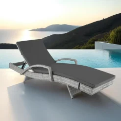 tectake Wicker ligbed Océane met aluminium frame, Lichtgrijs