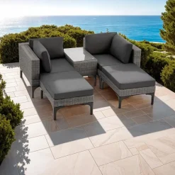 tectake Wicker lounge Bellaria met aluminium frame, Grijs