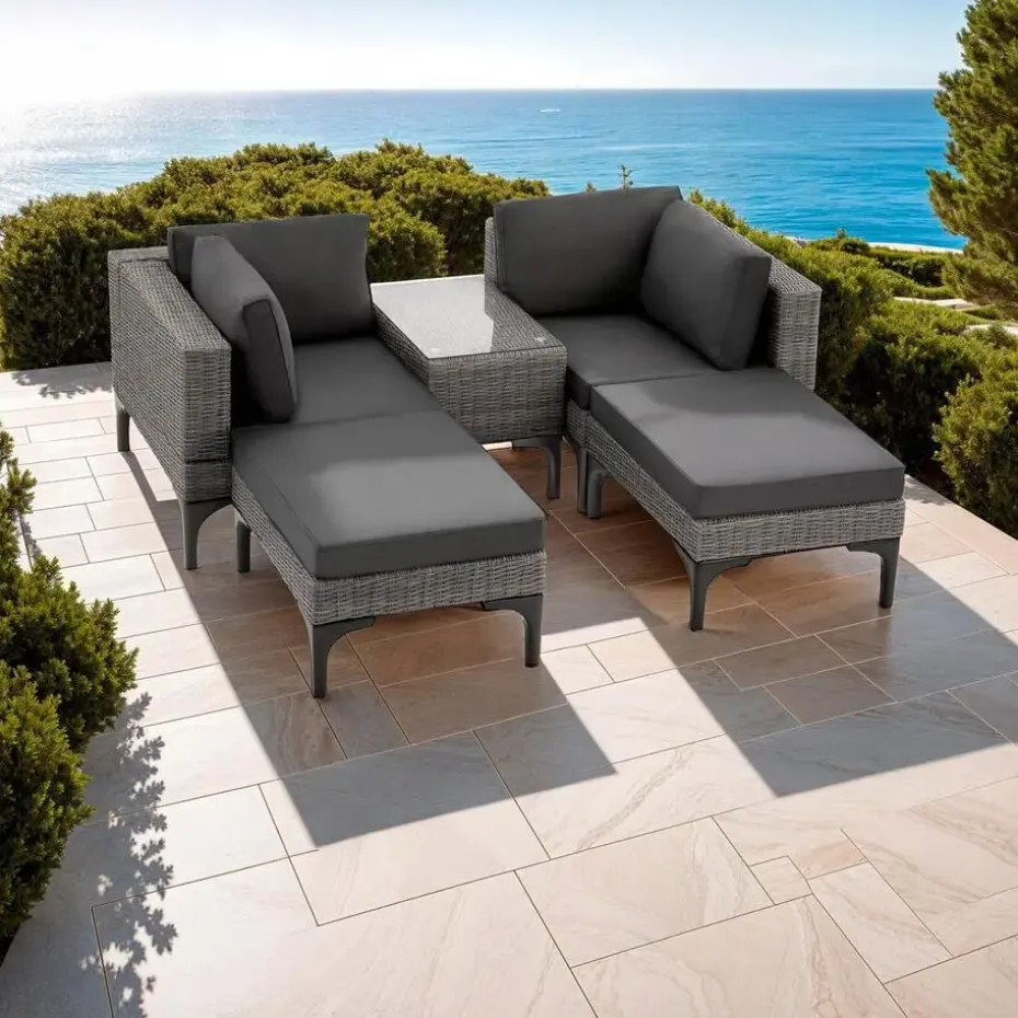 tectake Wicker lounge Bellaria met aluminium frame, Grijs
