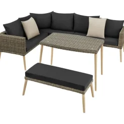 tectake Wicker lounge Pula met aluminium frame, Natuur