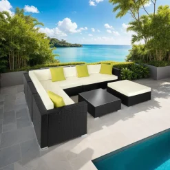 tectake Wicker loungeset met aluminium frame Marbella, Zwart