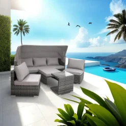 tectake Wicker loungeset San Marino met aluminium frame, Grijs