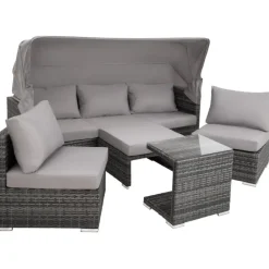 tectake Wicker loungeset San Marino met aluminium frame, Grijs