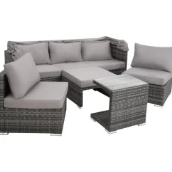 tectake Wicker loungeset San Marino met aluminium frame, Grijs