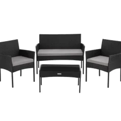 tectake Wicker loungeset Palese voor 4 personen - Zwart