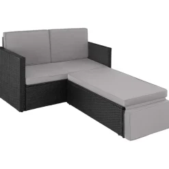 tectake Wicker loungesofa Corfu, Zwart / Grijs