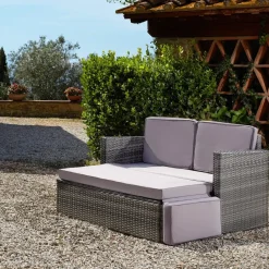tectake Wicker loungesofa Corfu, Grijs