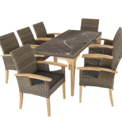 tectake Wicker tafel Foggia met 8 stoelen Rosarno, Natuur