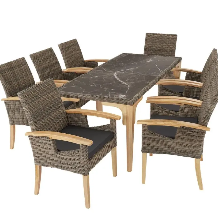 tectake Wicker tafel Foggia met 8 stoelen Rosarno, Natuur
