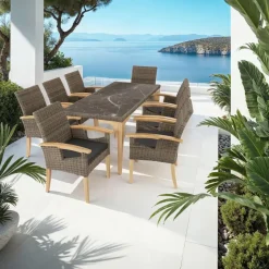 tectake Wicker tafel Foggia met 8 stoelen Rosarno, Natuur