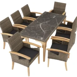 tectake Wicker tafel Foggia met 8 stoelen Rosarno, Natuur