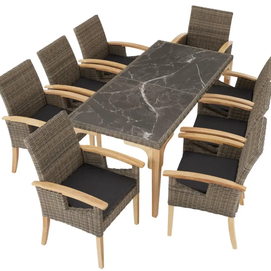 tectake Wicker tafel Foggia met 8 stoelen Rosarno, Natuur