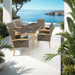 tectake Wicker tafel Foggia met 6 stoelen Rosarno, Natuur