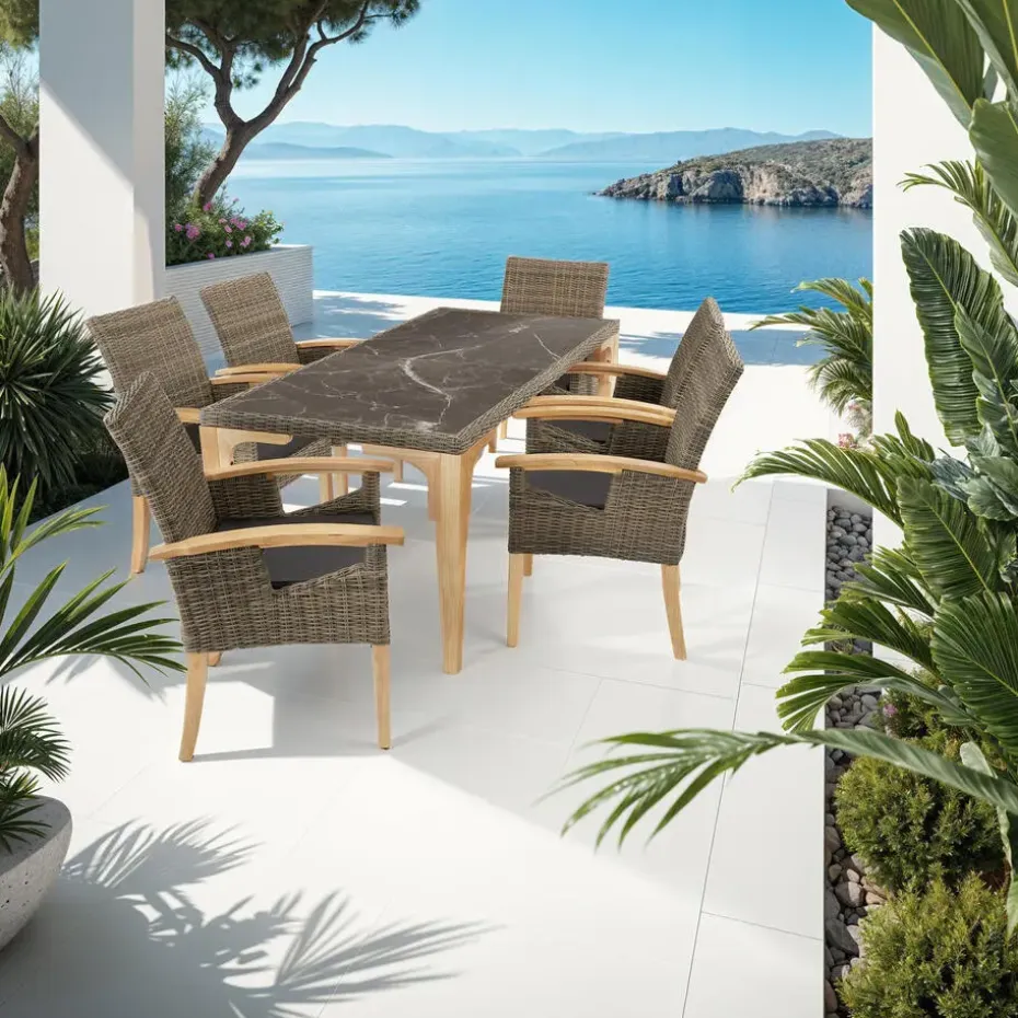 tectake Wicker tafel Foggia met 6 stoelen Rosarno, Natuur