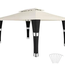 tectake Wicker tuinpaviljoen Mona 3x4m, Zwart/crème