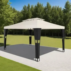 tectake Wicker tuinpaviljoen Mona 3x4m, Zwart/crème