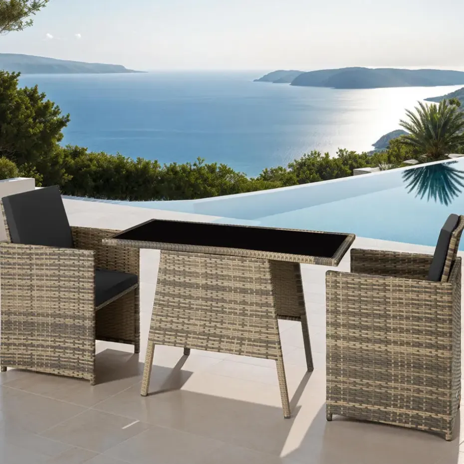 tectake Wicker tuinset Lausanne 2+1 - Natuur