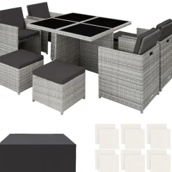 tectake Wicker tuinset Manhattan 4+4+1 met aluminium frame en beschermhoes