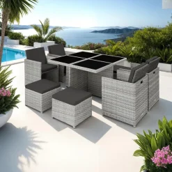tectake Wicker tuinset Manhattan 4+4+1 met aluminium frame en beschermhoes