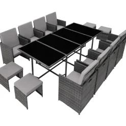 tectake Wicker tuinset Palma 8+4+1 met beschermhoes - Grijs/lichtgrijs