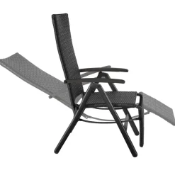 tectake Wicker tuinstoel opklapbaar met aluminium frame en voetsteun, Zwart
