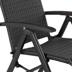 tectake Wicker tuinstoel opklapbaar met aluminium frame en voetsteun, Zwart