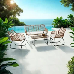 tectake Wicker zitgroep Molfetta XL voor 4 personen, Natuur