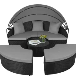 tectake Wicker zonne-eiland Santorini, Zwart