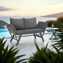 tectake Wicker-loungesofa Sintra, verstelbare armleuningen, 2in1, Grijs