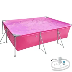 tectake Zwembad rechthoekig met filterpomp 300 x 207 x 70 cm, Pink