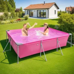 tectake Zwembad rechthoekig met filterpomp 300 x 207 x 70 cm, Pink
