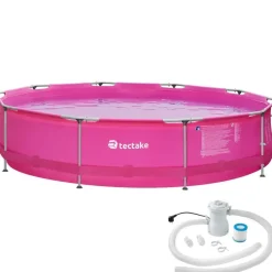 tectake Zwembad rond met stalen frame en filterpomp Ø 360 x 76 cm, Pink