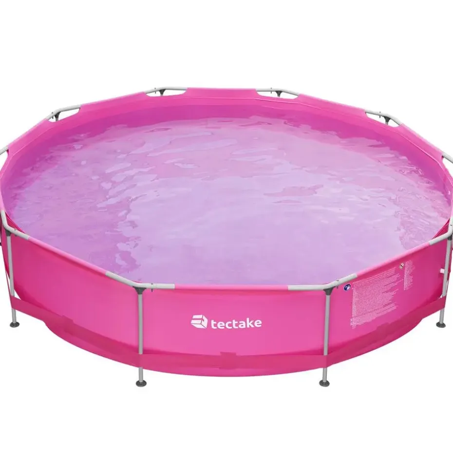 tectake Zwembad rond met stalen frame en filterpomp Ø 360 x 76 cm, Pink