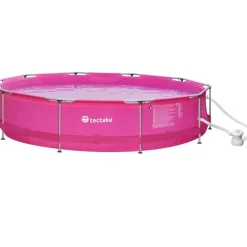 tectake Zwembad rond met stalen frame en filterpomp Ø 360 x 76 cm, Pink