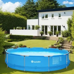 tectake Zwembad rond met stalen frame en filterpomp Ø 360 x 76 cm, Blauw