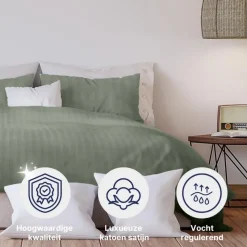 Ten Cate 100% Katoensatijnen Tweepersoons Dekbedovertrek - 200x200/220 - Groen