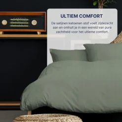 Ten Cate 100% Katoensatijnen Tweepersoons Dekbedovertrek - 200x200/220 - Groen