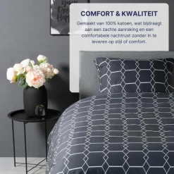 Ten Cate Katoenen Dekbedovertrek - 200x200/220 cm - Graphic Gray